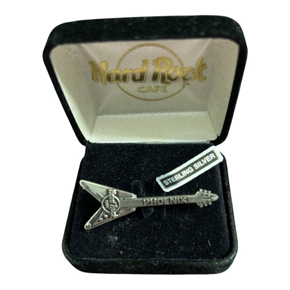 Vintage Hard Rock Cafe Sterling Silver Guitar Pin Phoenix, New in Box Unisex